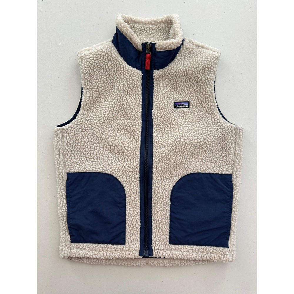 Patagonia Kids Retro-X Fleece Vest L 12 Natural Navy Blue 65619